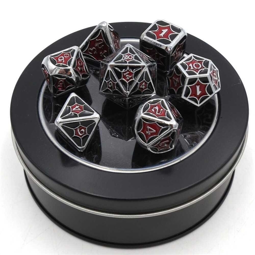 Silver Luxury with Black and Red - Metal RPG Dice - Epic Dwarf Dice